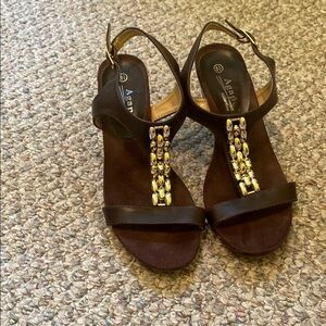 Brown Sandals with Gold Accents